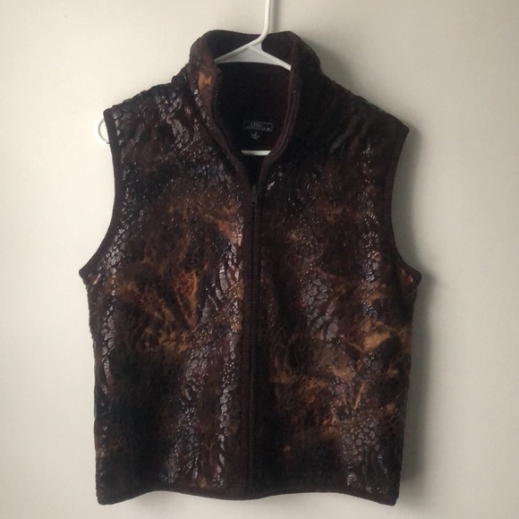 Lisa International Brown Front Zip Fleece Lined Vest size Small - Picture 4 of 10